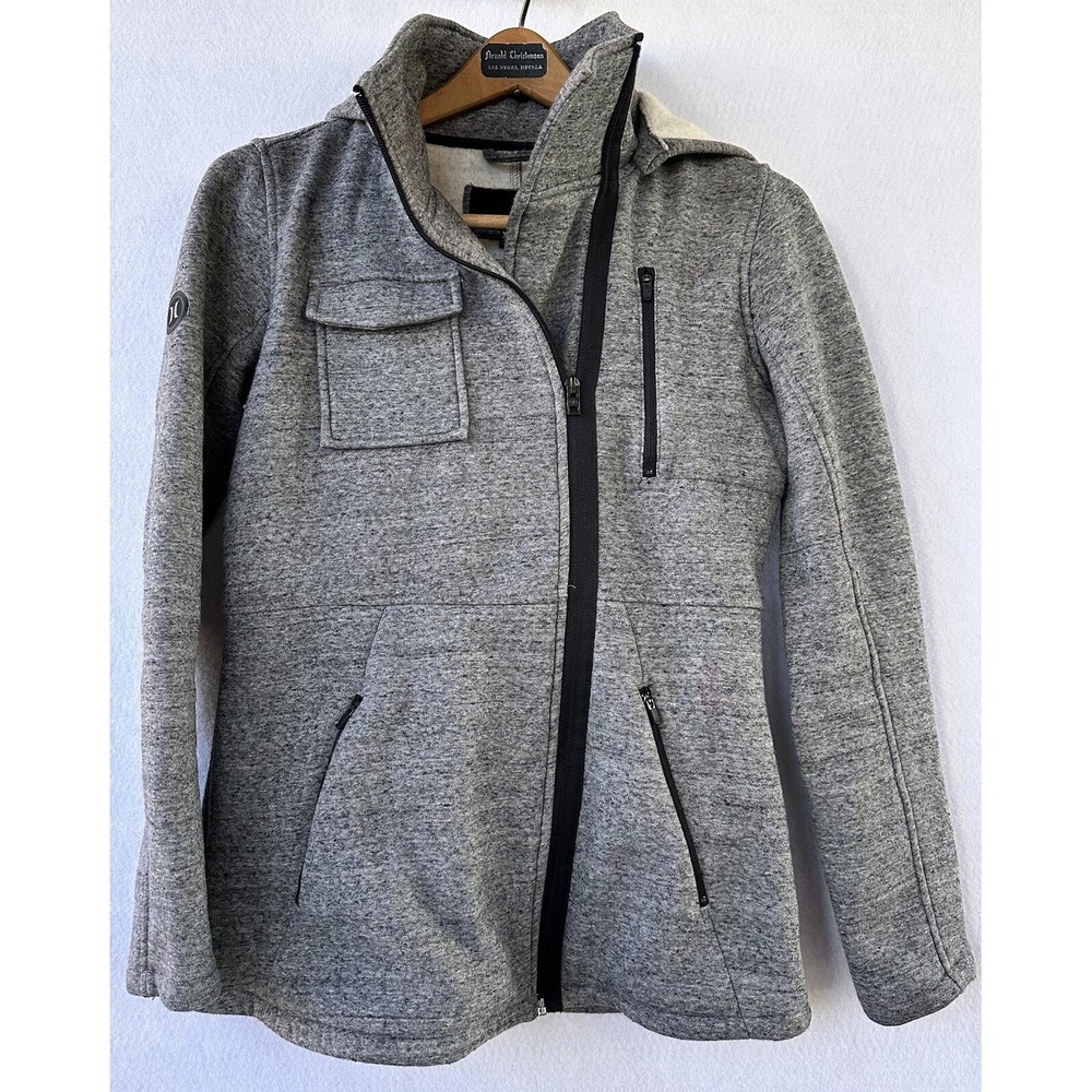 Hurley Jacket Fleece-Lined Zip-Up Removable Hood Pockets Grey Women's XS